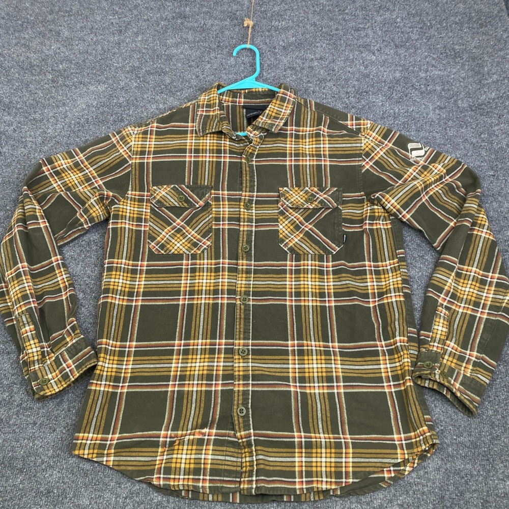 Burton Brighton Premium Flannel Shirt Mens Large Olive Green Plaid Vail Logo L